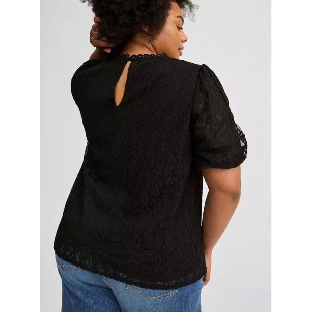 Torrid Black Lace Short Puff Sleeve Crochet Trim Blouse Top Plus Size 5 5X NEW - Picture 3 of 14